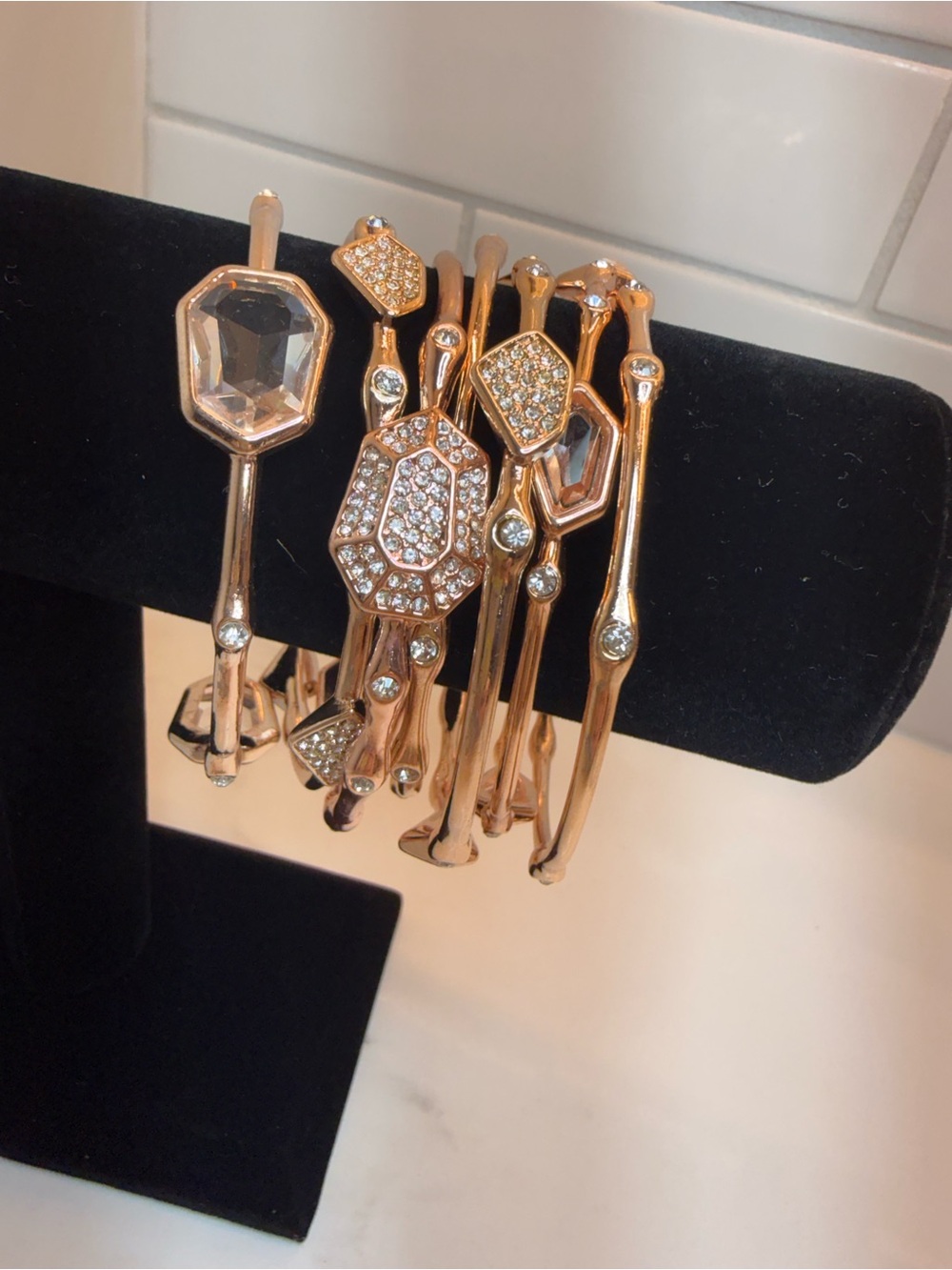 RJ Graziano Rose Gold Crystal Bangle Stack – 7 Piece Set - Picture 6 of 9